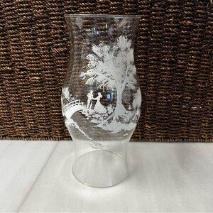 Vintage Hurricane Pillar Candle Glass Chimney Globe Painted Victorian Scene